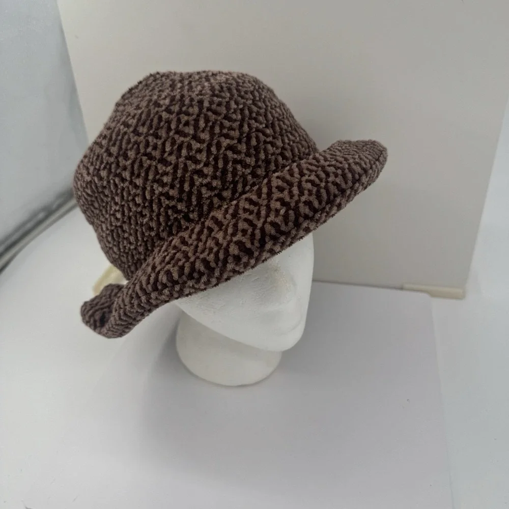 Liz Claiborne Brown Textured Bucket Hat Vintage 90s Plush OS Granny core‎